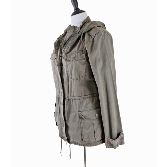 Blanc Noir Size M Hooded Cargo Jacket Full Zip Utility Army Green - Picture 2 of 11